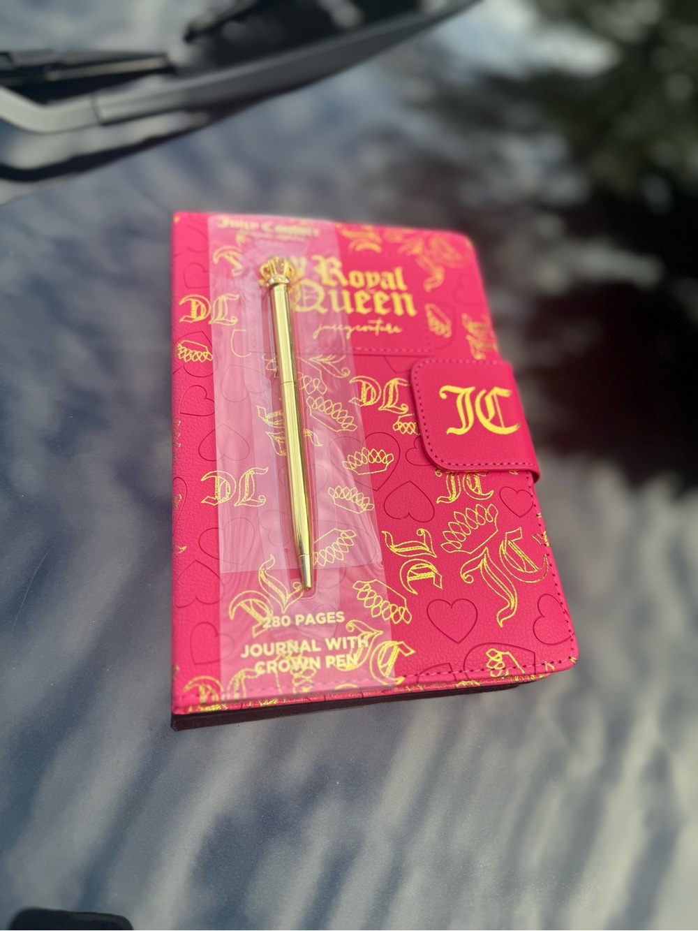 Juicy Couture Hot Pink Journal with Gold Accents & Crown Pen
